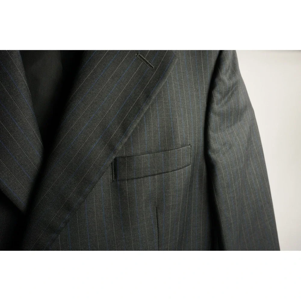 Ermenegildo Zegna 15 Microns Men's 44R Charcoal Gray Blue Stripe Lined Blazer